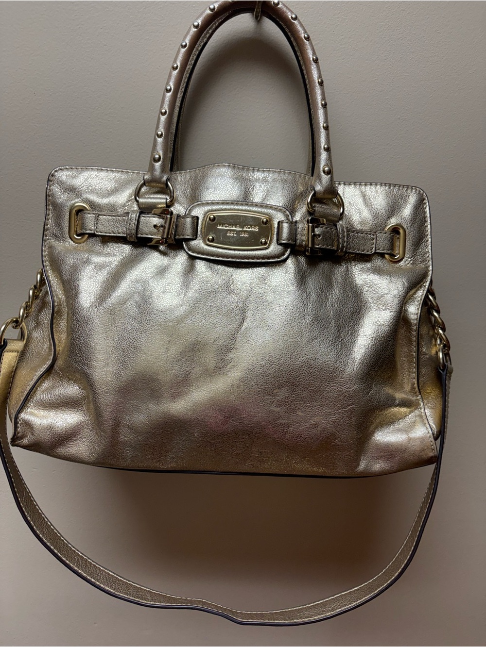 Michael Kors Metallic Gold Women’s Tote Bag with Studded Handles